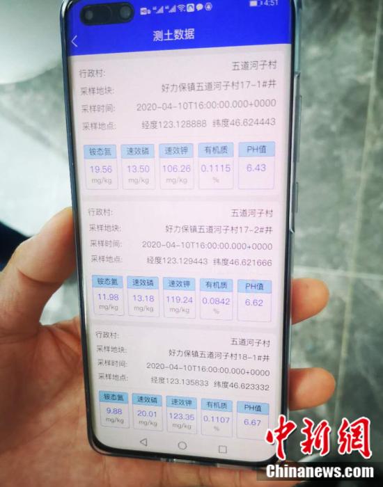 圖為測出來的土壤成分含量,通過手機就能實時查看。 郎朗 攝 點擊進入下一頁